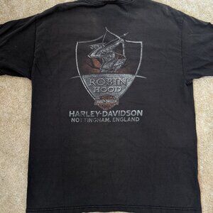 Vintage Distressed HARLEY DAVIDSON Brotherhood Robin Hood Motorcycle Shirt L